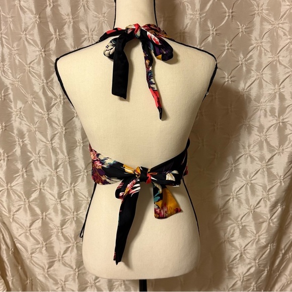 Free People Seraphina Floral Halter Top in Black Combo Multicolor Cropped Wrap - Picture 5 of 15